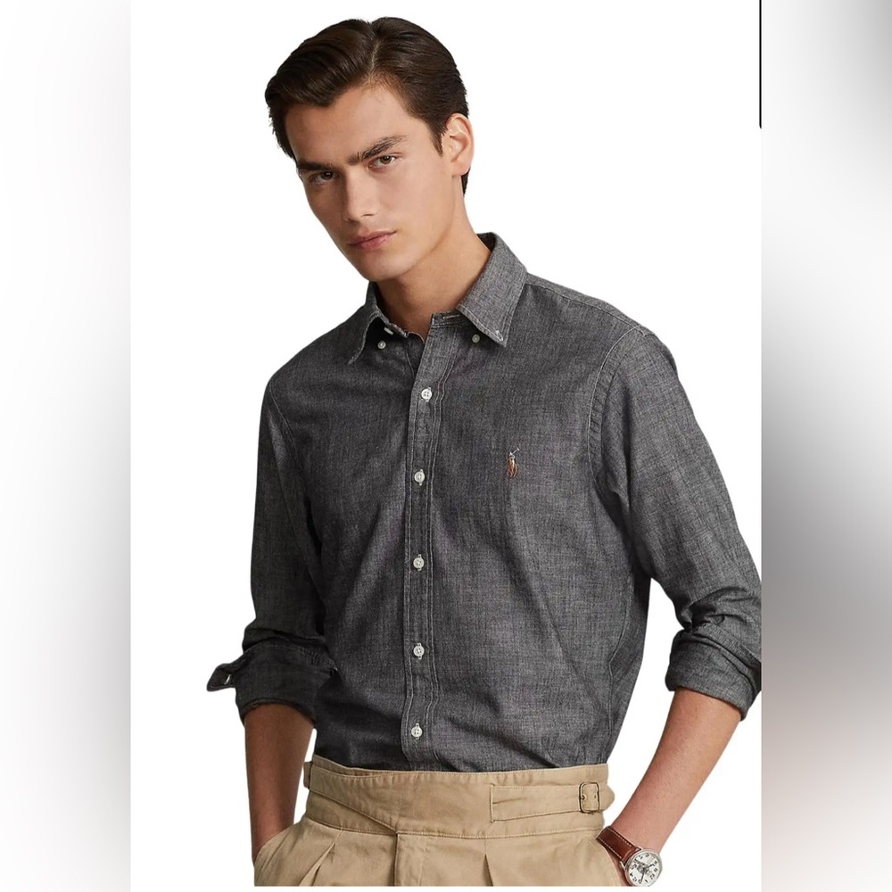 Ralph Lauren Grey Chambray button down NWT size L